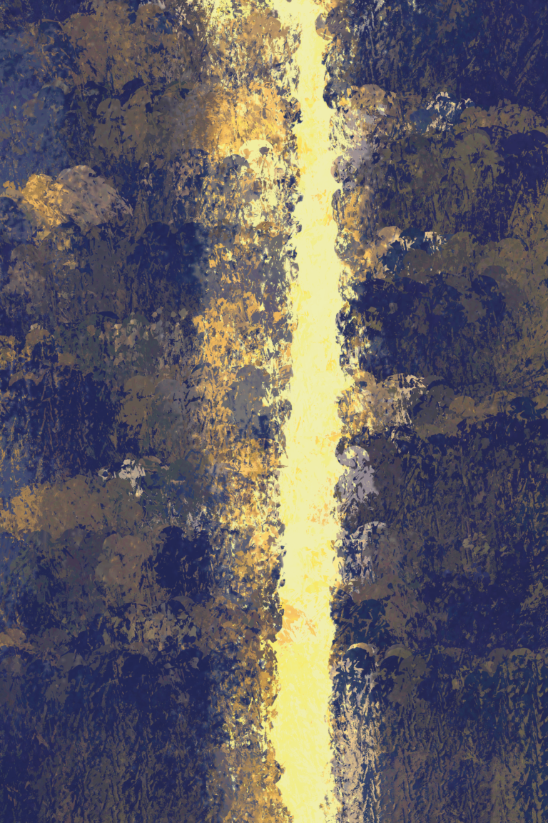 An organic, abstracted image with green and yellow hues, evocative of dawning light or an opening door.